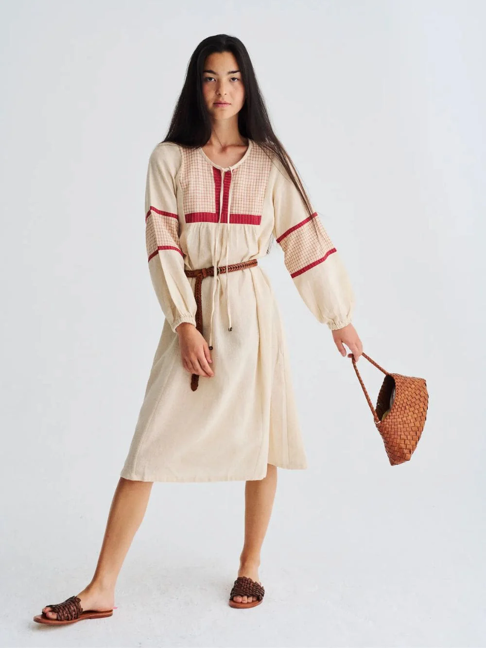 Tan Rosanna Woven Leather Baguette Bag - Image 2