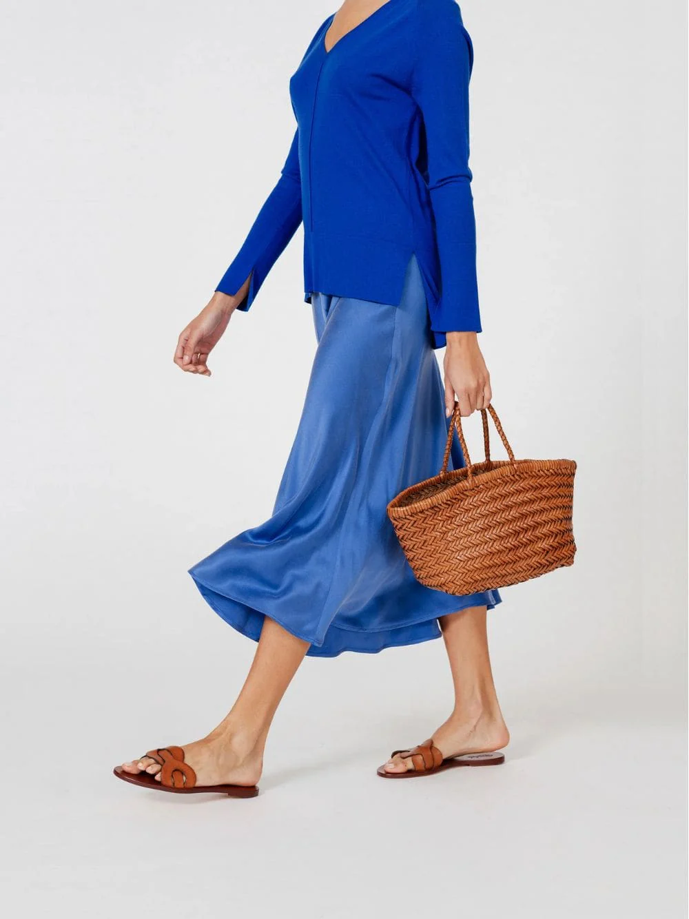 Tan Triple Jump Small Woven Leather Tote - Image 2