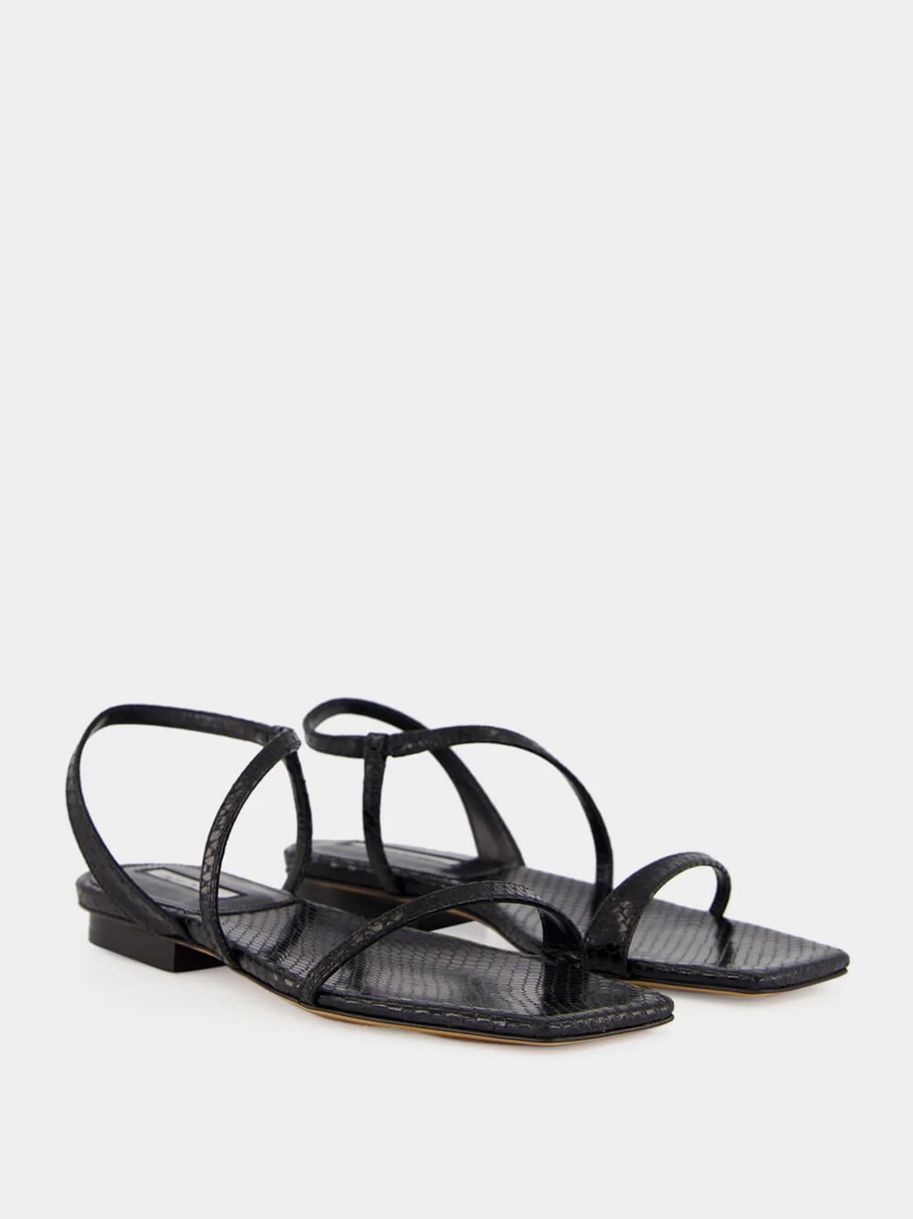 Black Embossed Snake Delice Flat Sandals - Image 4