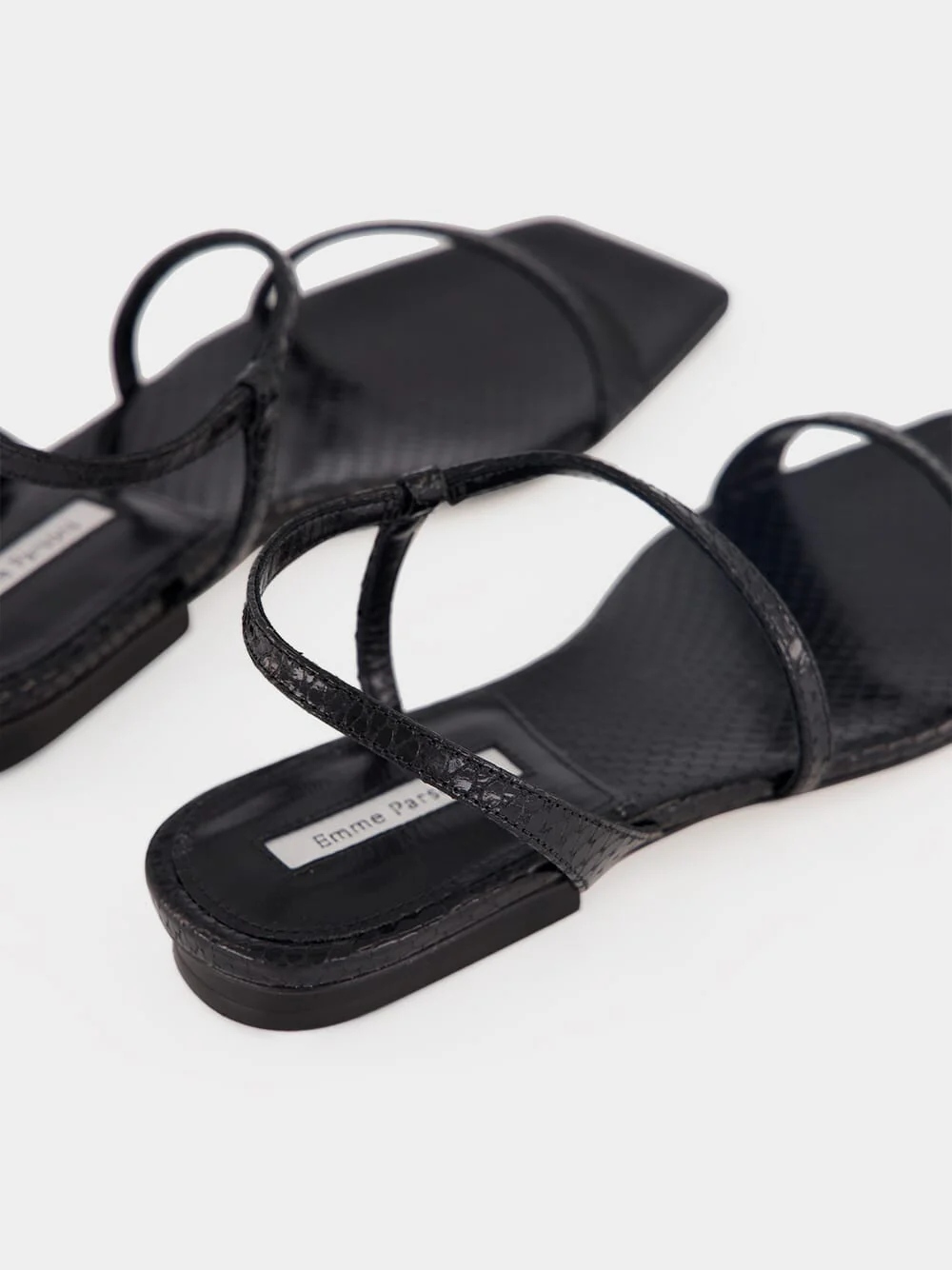 Black Embossed Snake Delice Flat Sandals - Image 7