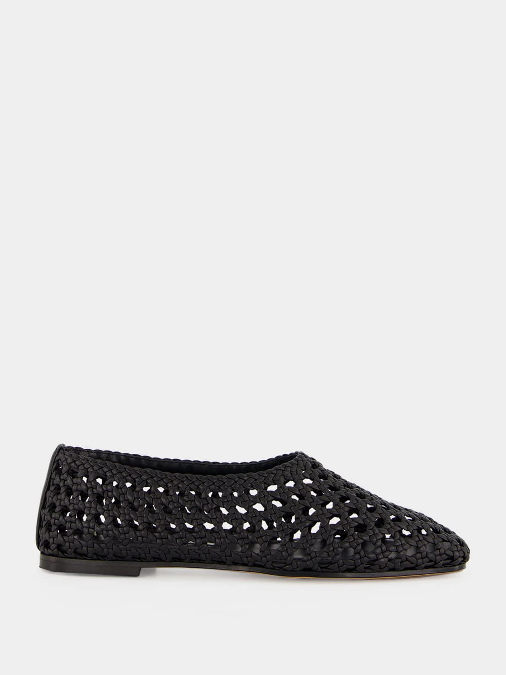 Black Woven Nappa High Throat Ballet Flats