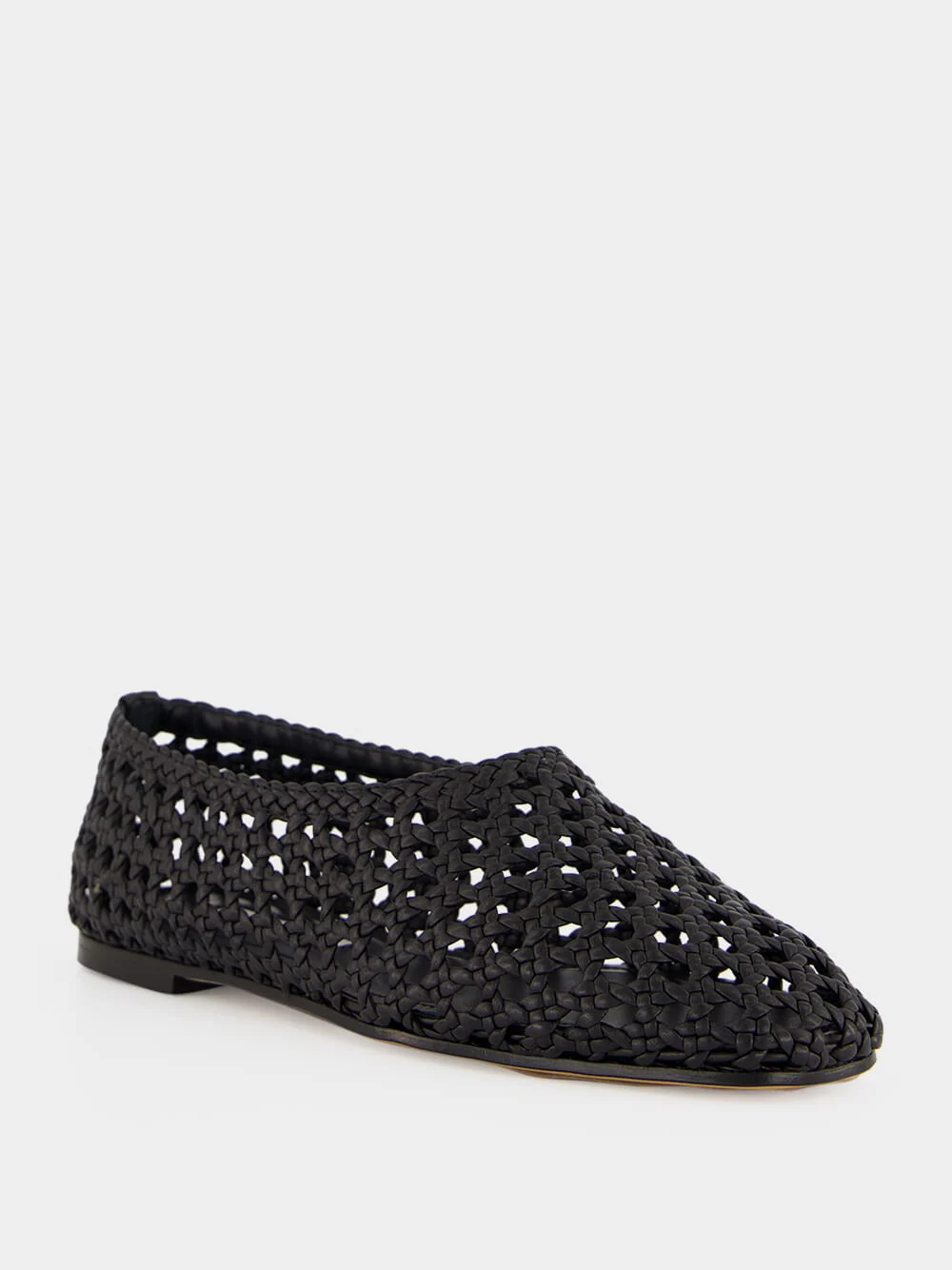 Black Woven Nappa High Throat Ballet Flats - Image 2