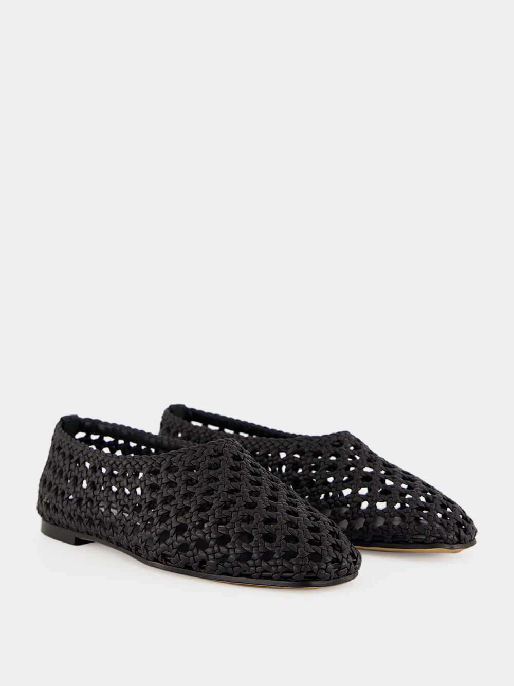 Black Woven Nappa High Throat Ballet Flats - Image 3