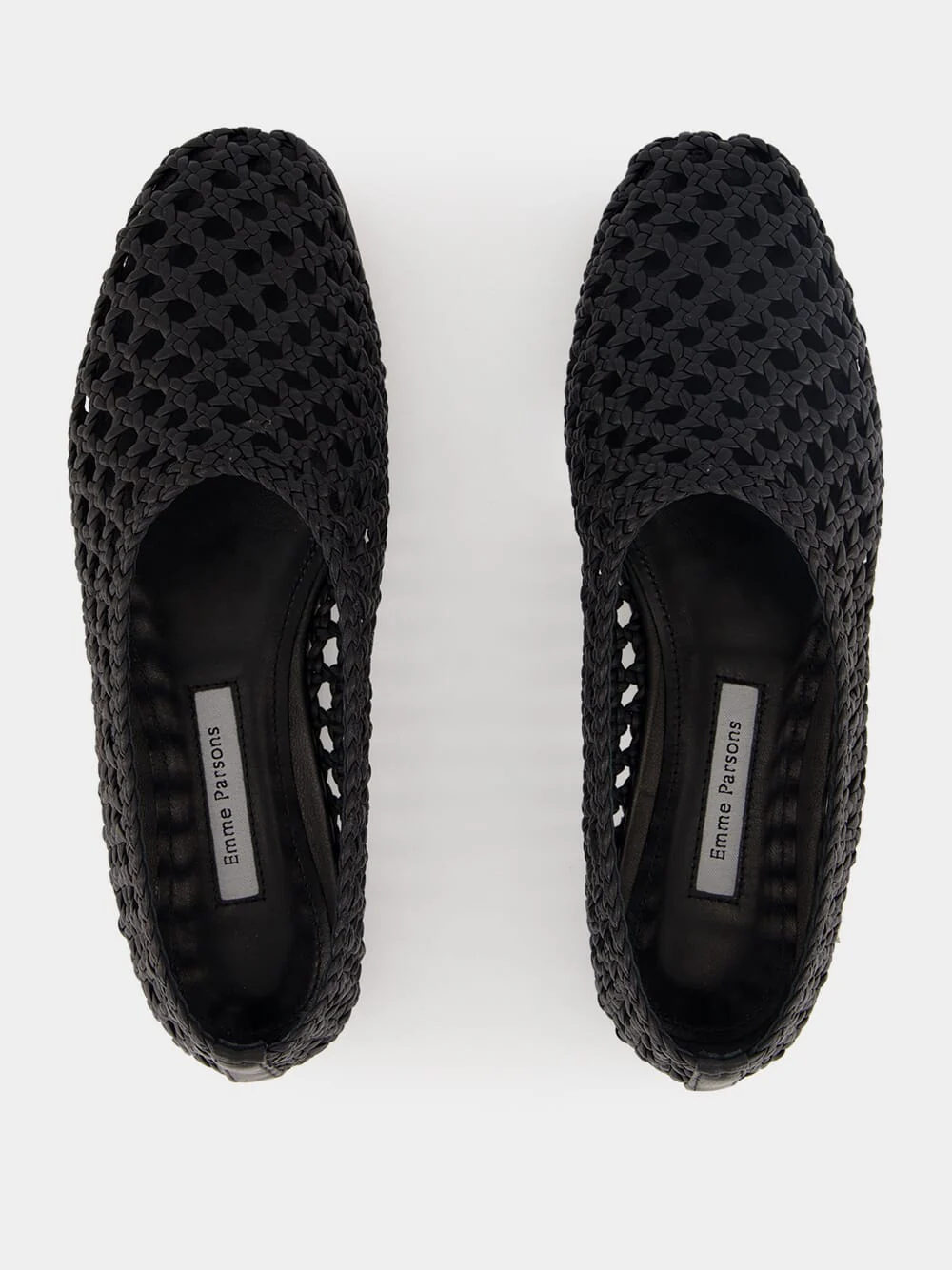 Black Woven Nappa High Throat Ballet Flats - Image 4