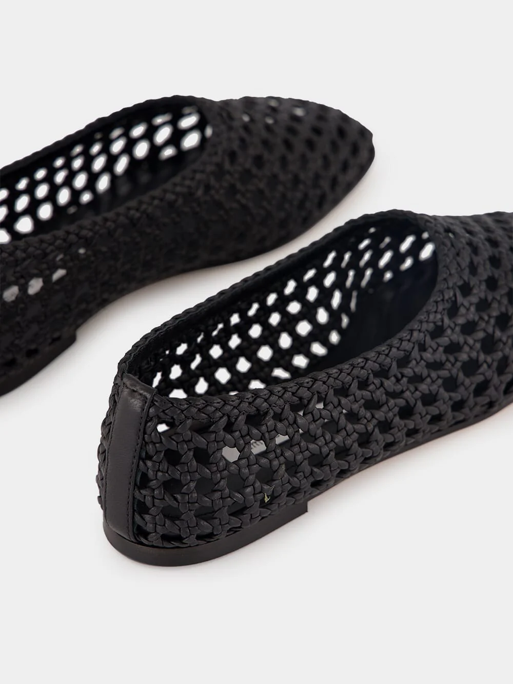 Black Woven Nappa High Throat Ballet Flats - Image 6