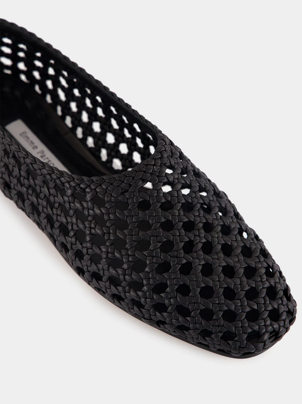Black Woven Nappa High Throat Ballet Flats - Image 7
