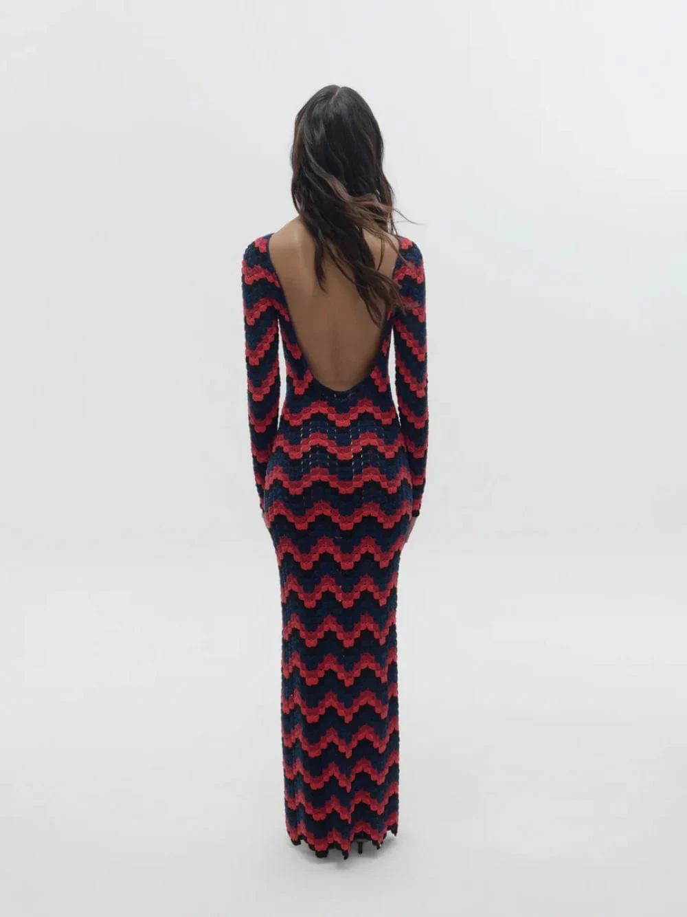 Red and Navy Ursula Hand-Crocheted Maxi Dress - Image 3