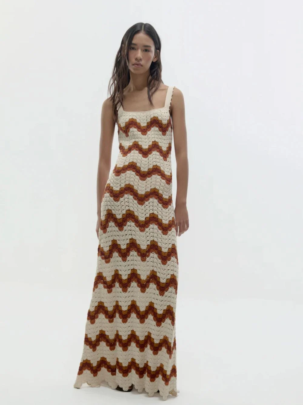 Ivory and Tobacco Marea Crochet Maxi Dress