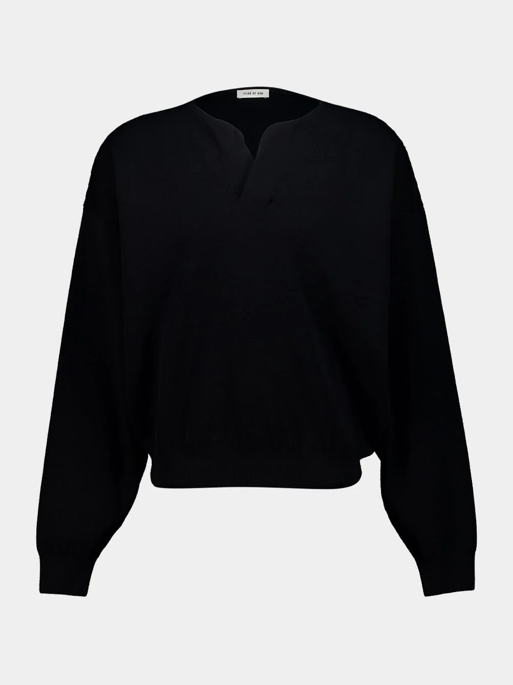 Black Merino Wool Knit Henley Sweater - Image 2