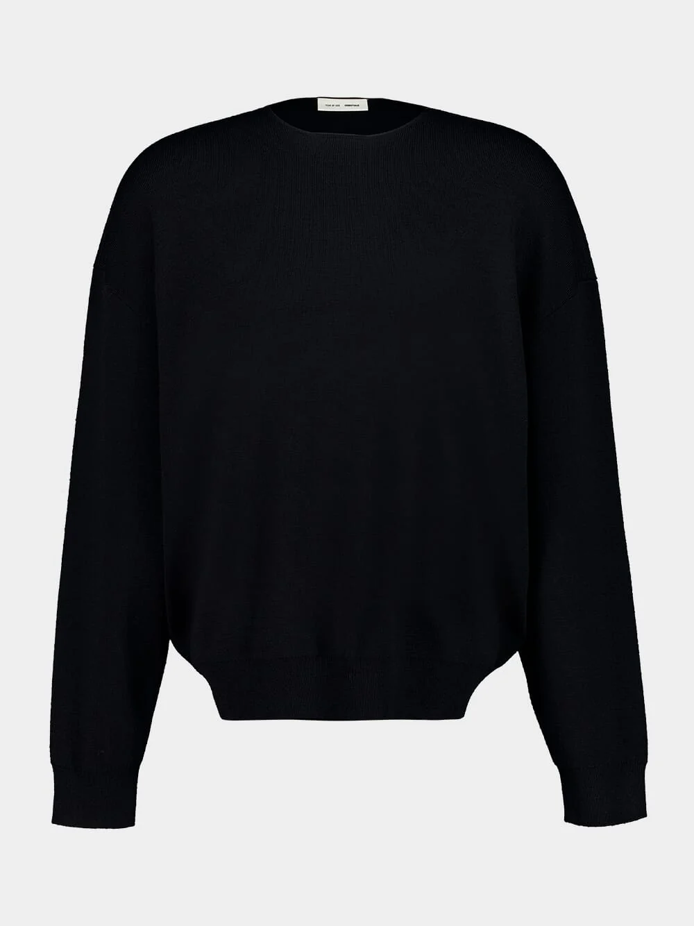 Jet Black Sweater Crewneck Knit in Merino Wool
