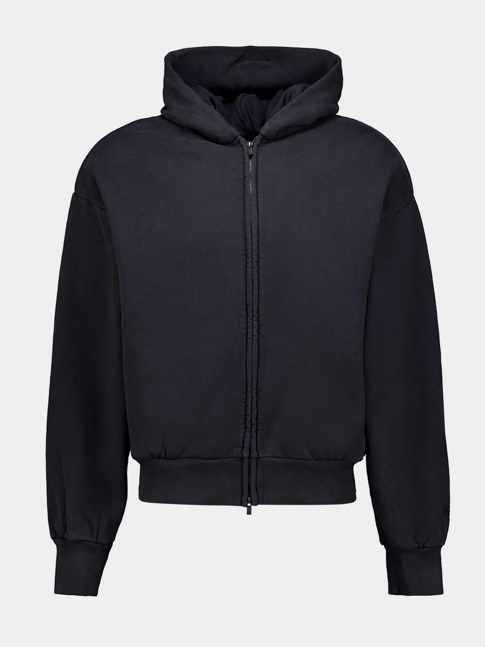 Vintage Black Embroidered Classic Full Zip Hooded Sweatshirt