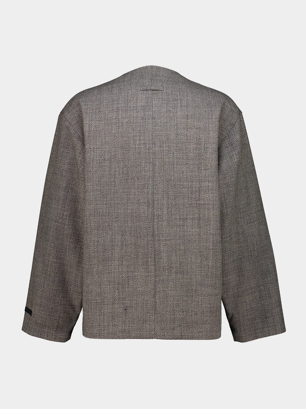 Grey Virgin Wool Lapelless Jacket - Image 2