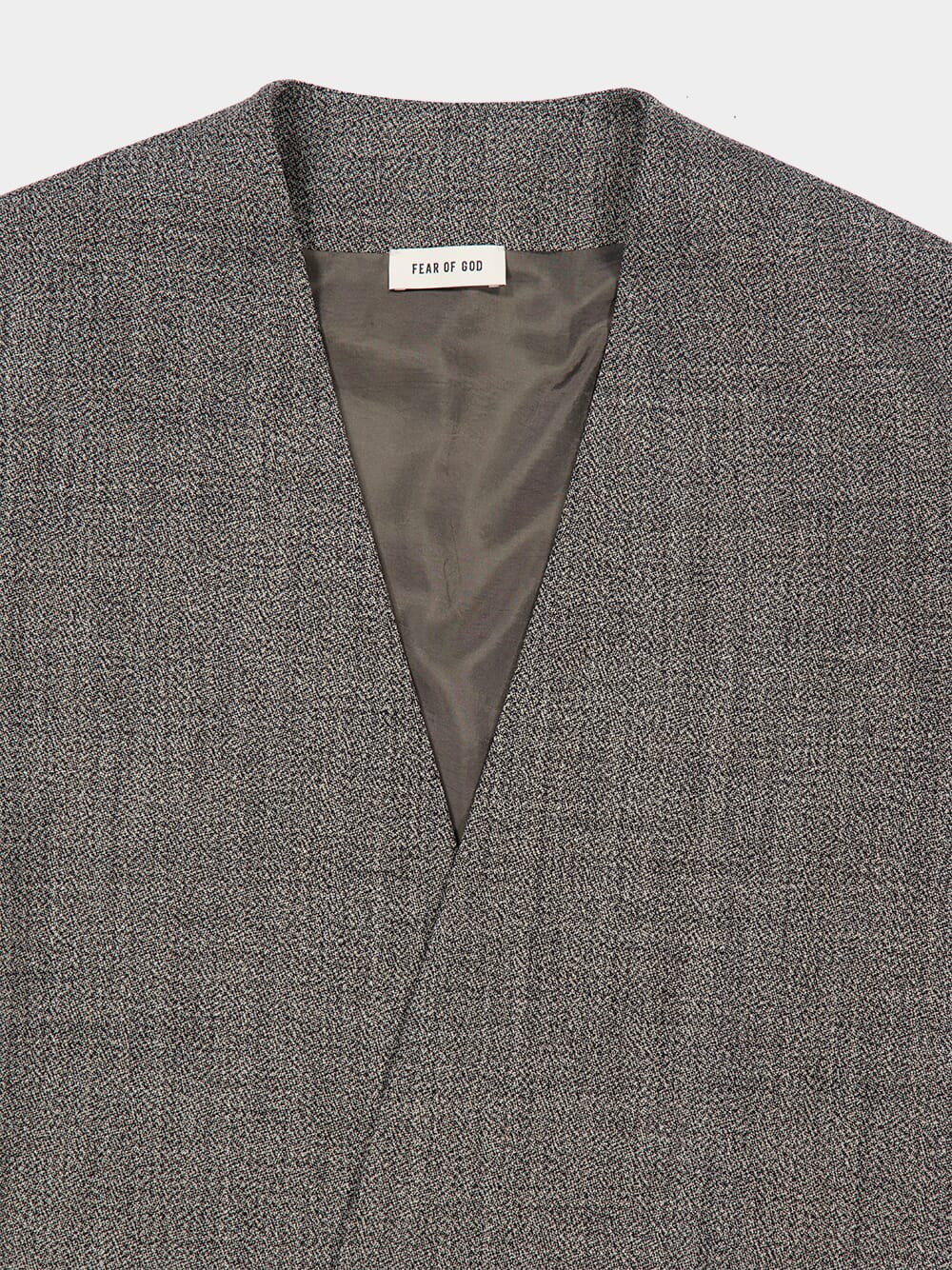 Grey Virgin Wool Lapelless Jacket - Image 3
