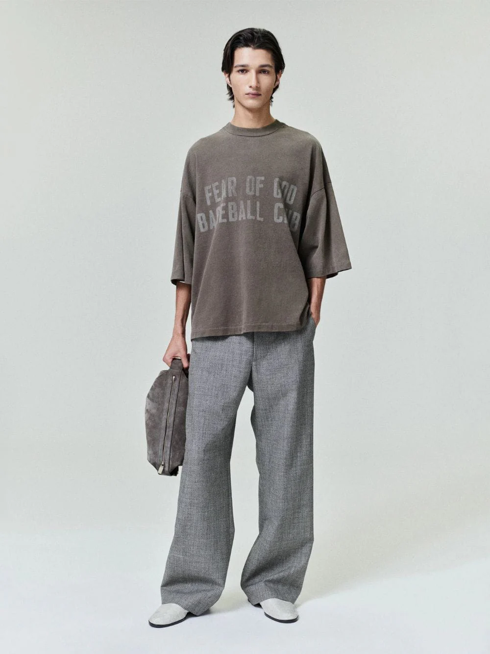 Grey Wool Wide-Leg Trousers