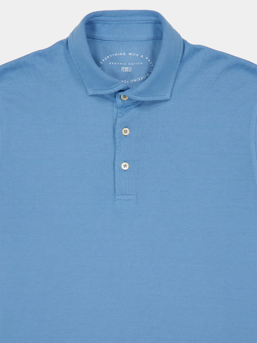 Steel Blue Knitted Cotton Polo Shirt - Image 3