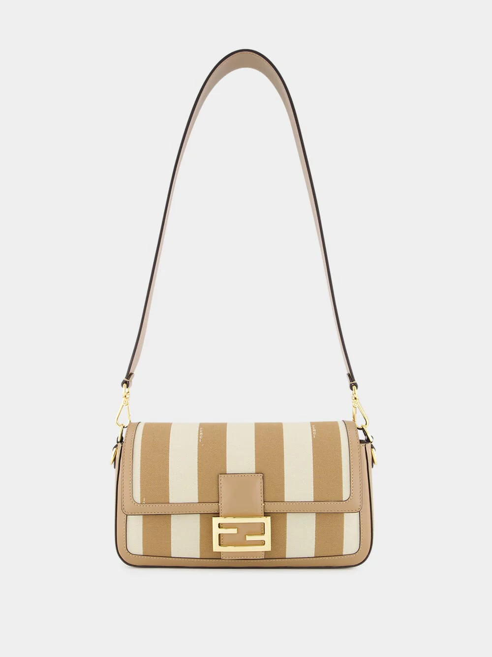 Beige Pequin Striped Baguette Bag - Image 3