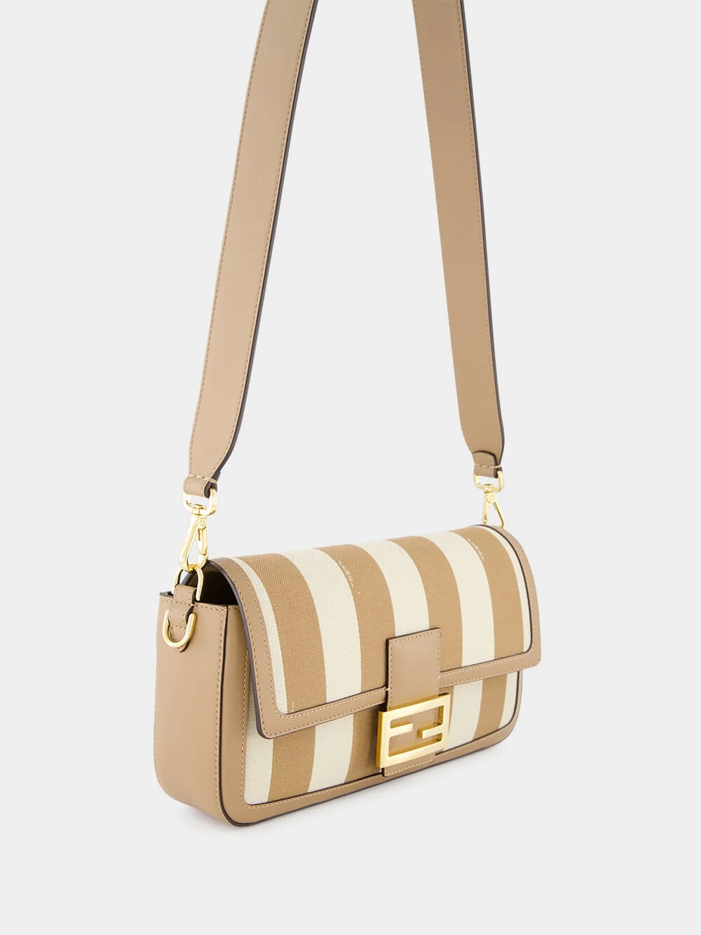 Beige Pequin Striped Baguette Bag - Image 4