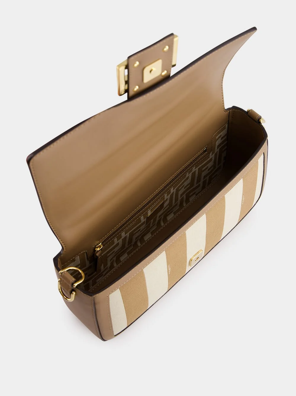 Beige Pequin Striped Baguette Bag - Image 7