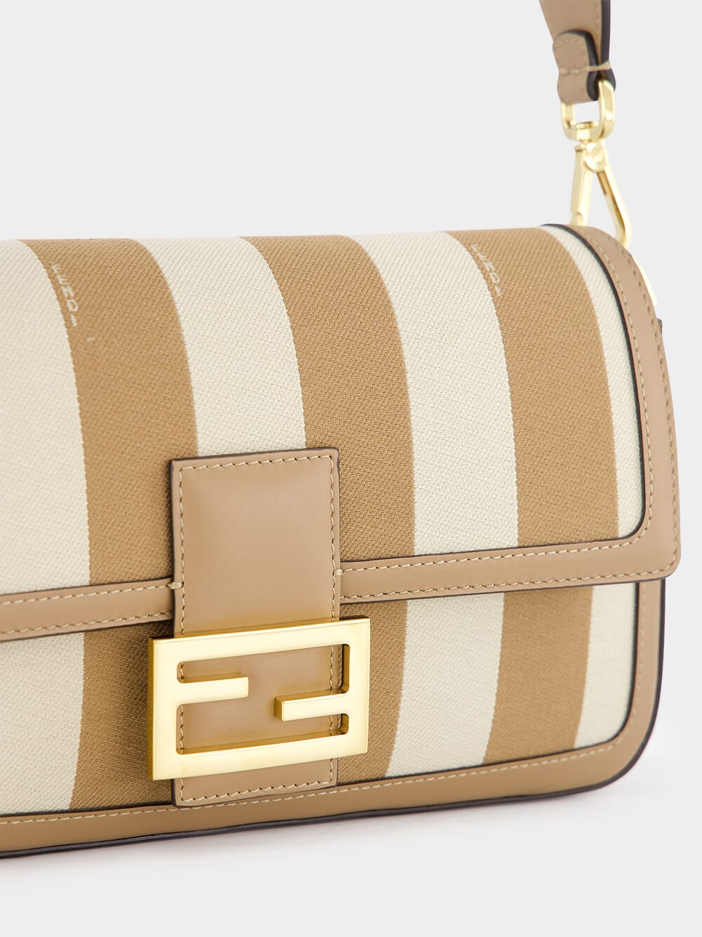 Beige Pequin Striped Baguette Bag - Image 8