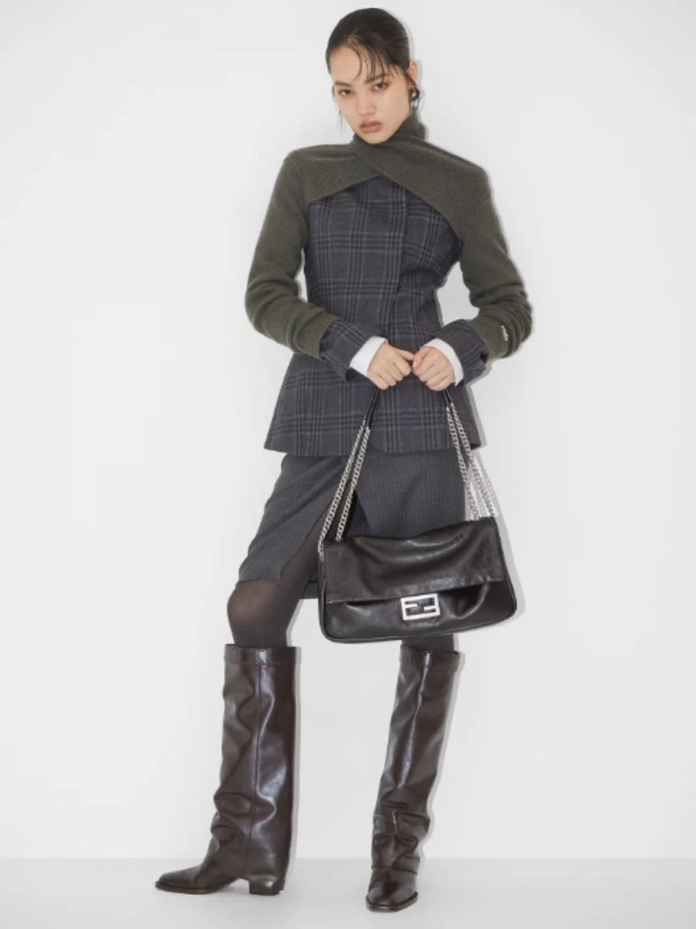 Black Leather Baguette Bag - Image 2