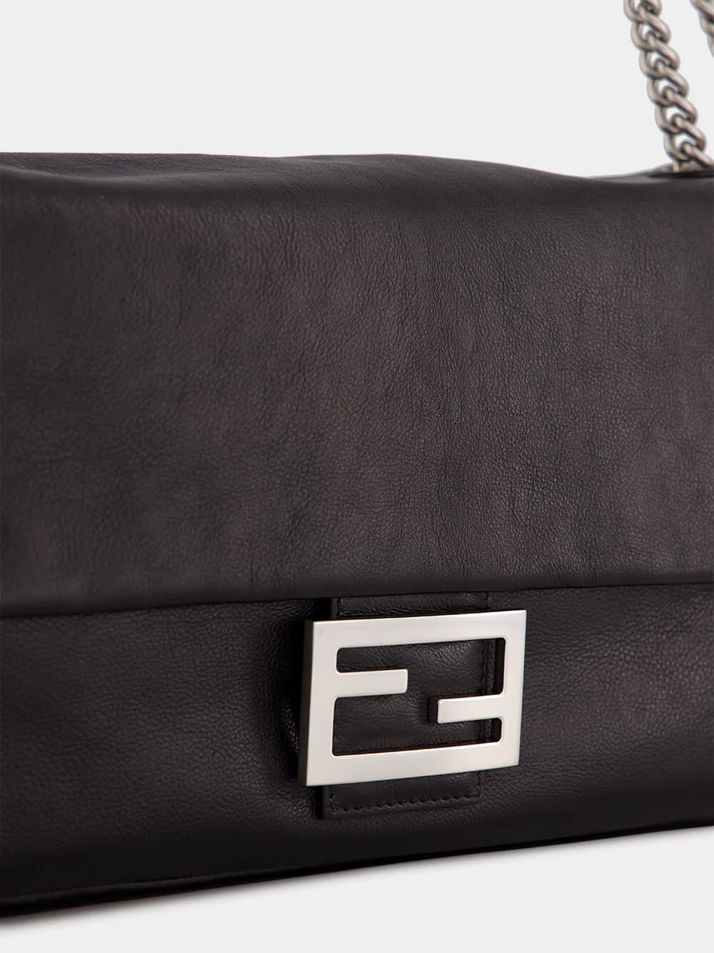 Black Leather Baguette Bag - Image 8