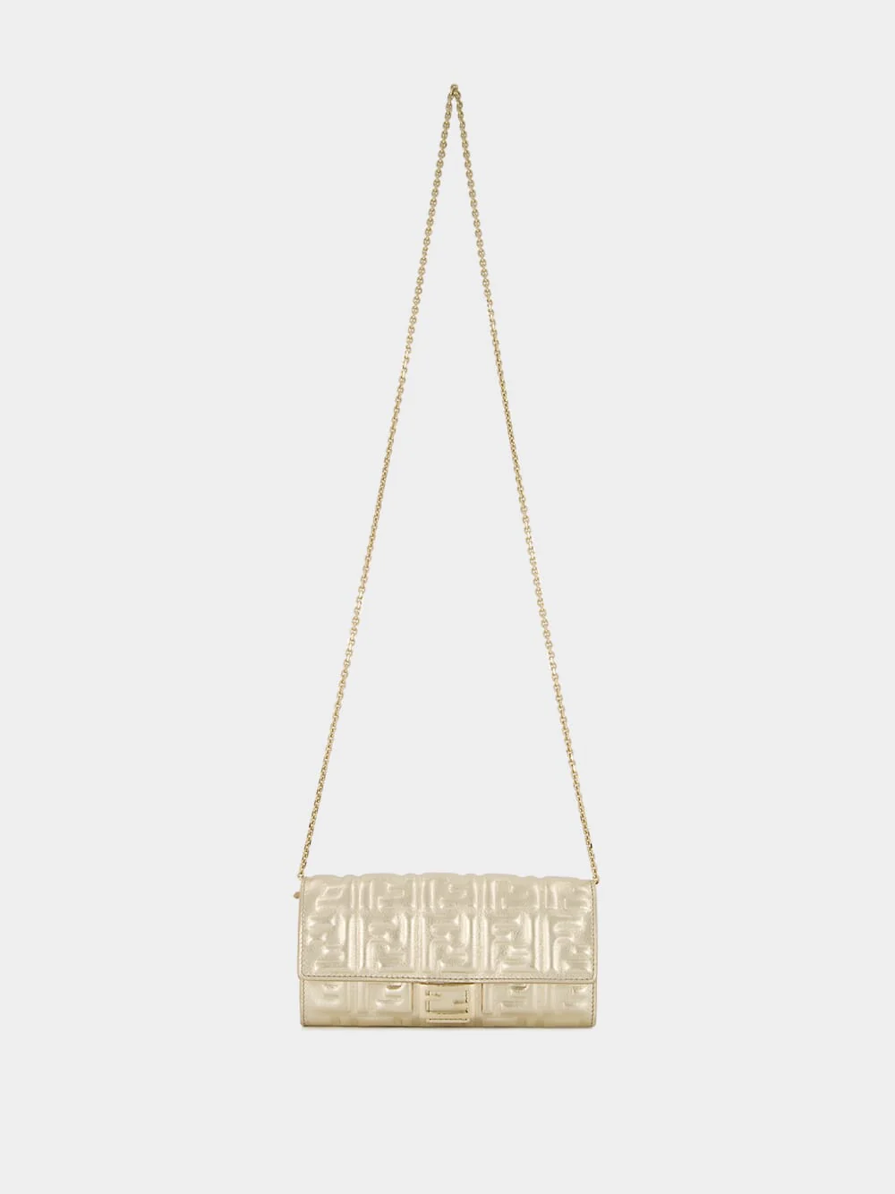 Metallic Gold Baguette Continental Clutch with Chain - Image 2