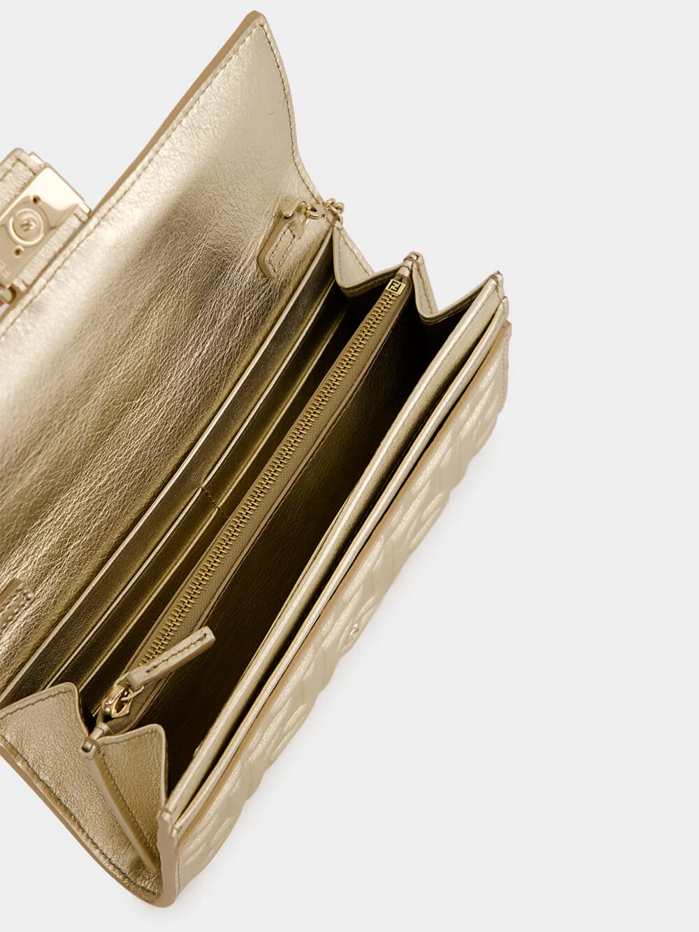 Metallic Gold Baguette Continental Clutch with Chain - Image 6