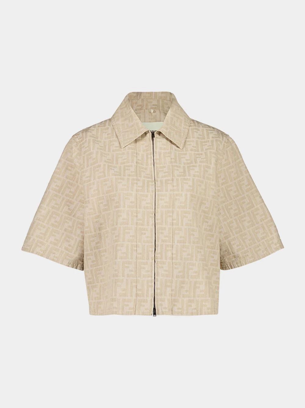 Beige Cropped FF Chambray Jacket