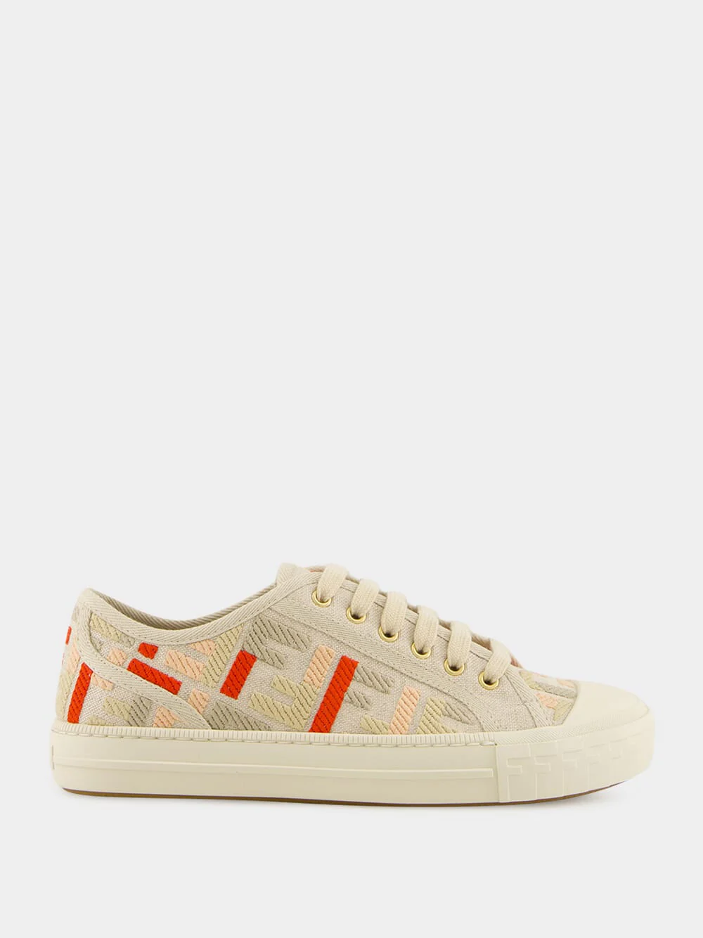 Beige Embroidered Domino Sneakers