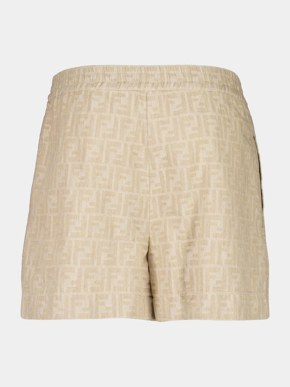 Beige FF Chambray Cotton Linen Shorts - Image 2