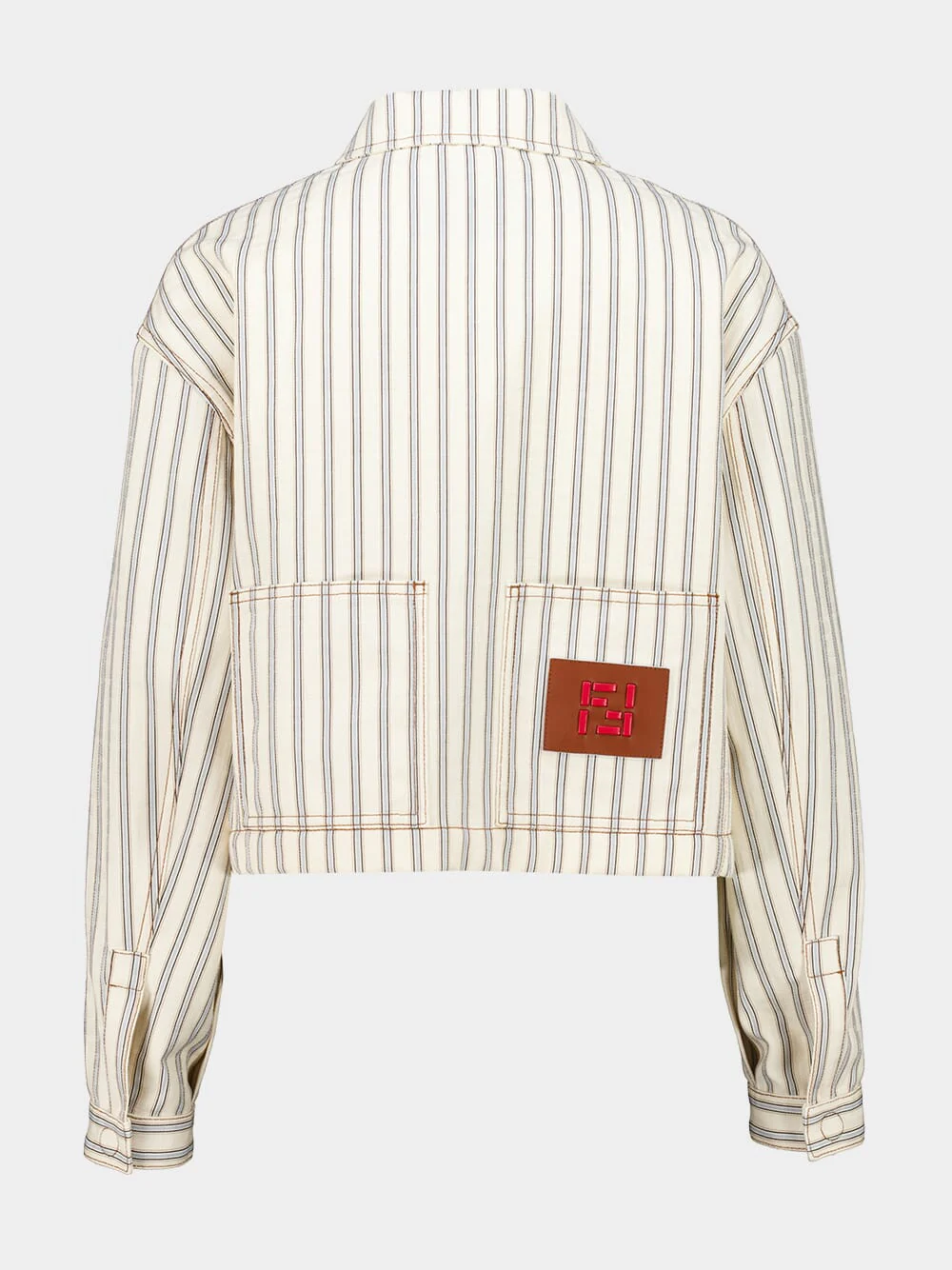 Beige FF Denim Jacket with Light Blue Stripes - Image 3