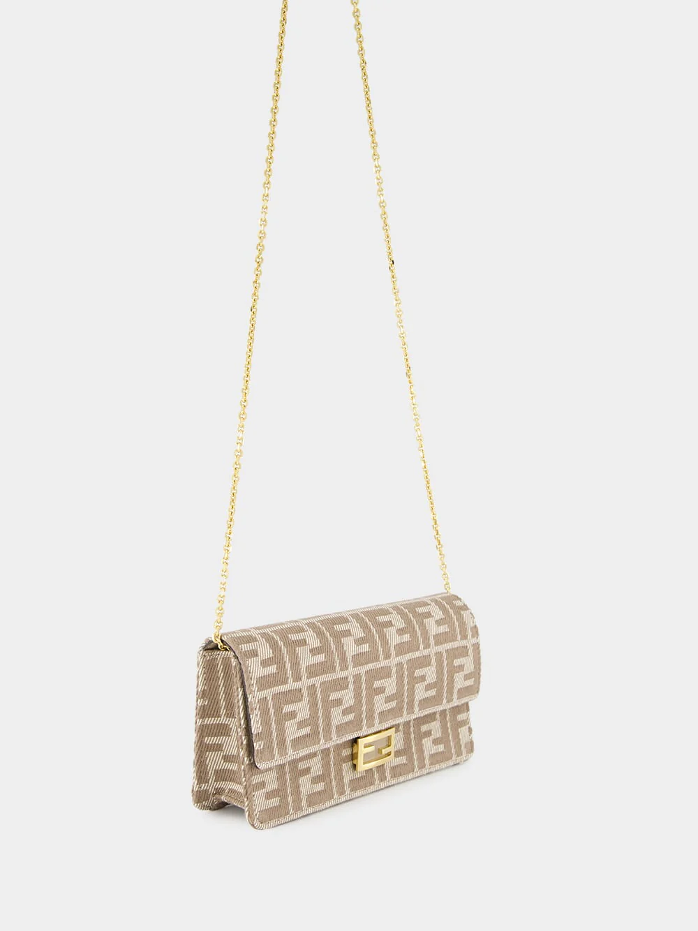 Beige FF Jacquard Wallet On Chain - Image 4