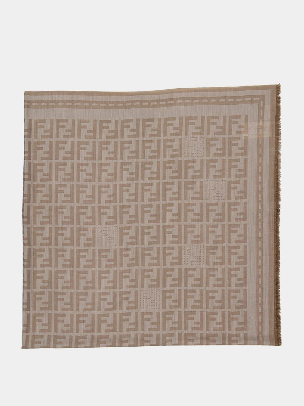 Beige FF Jacquard Wool Scarf