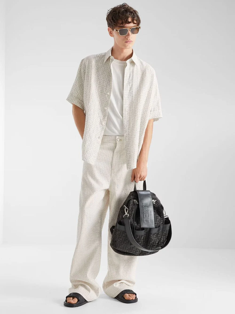 Beige FF Linen Boxy Shirt