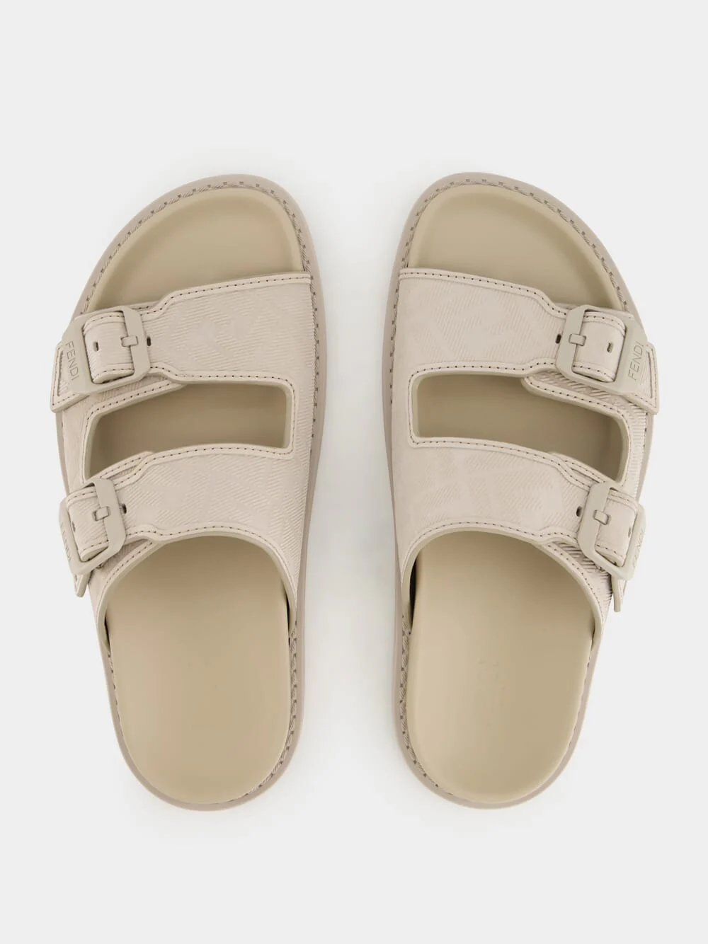 Beige Nubuck Leather Sandals with FF Motif - Image 4