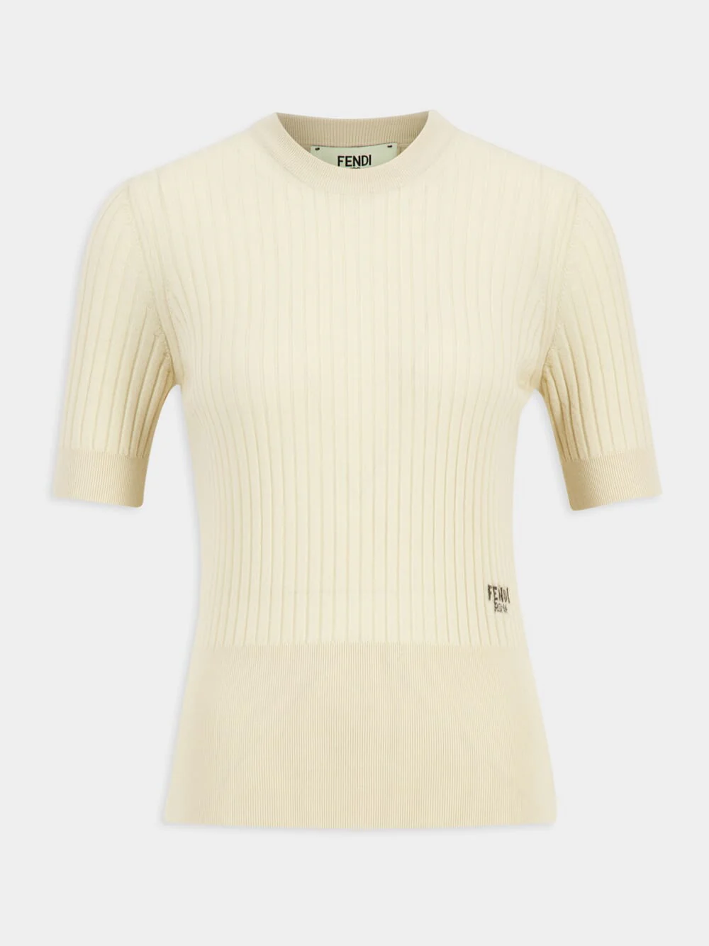 Beige Ribbed Wool Fitted Jumper