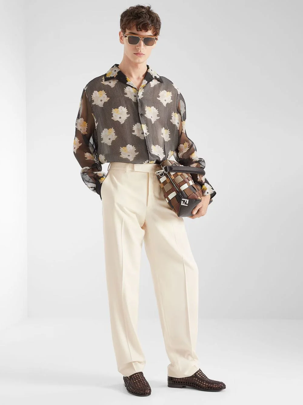 Beige Wool Gabardine Tailored Trousers