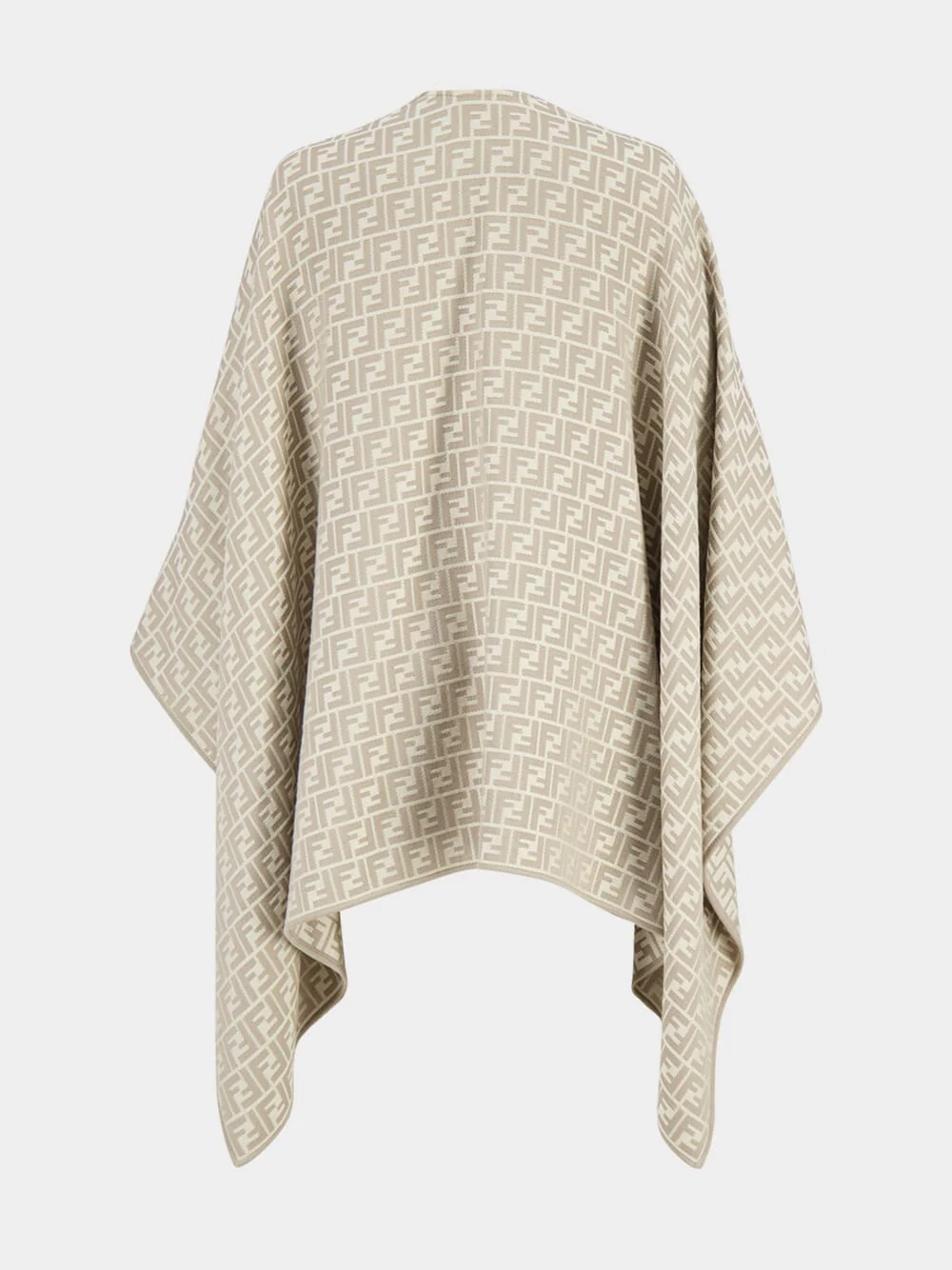 Beige Wool-Silk Jacquard FF Poncho - Image 3