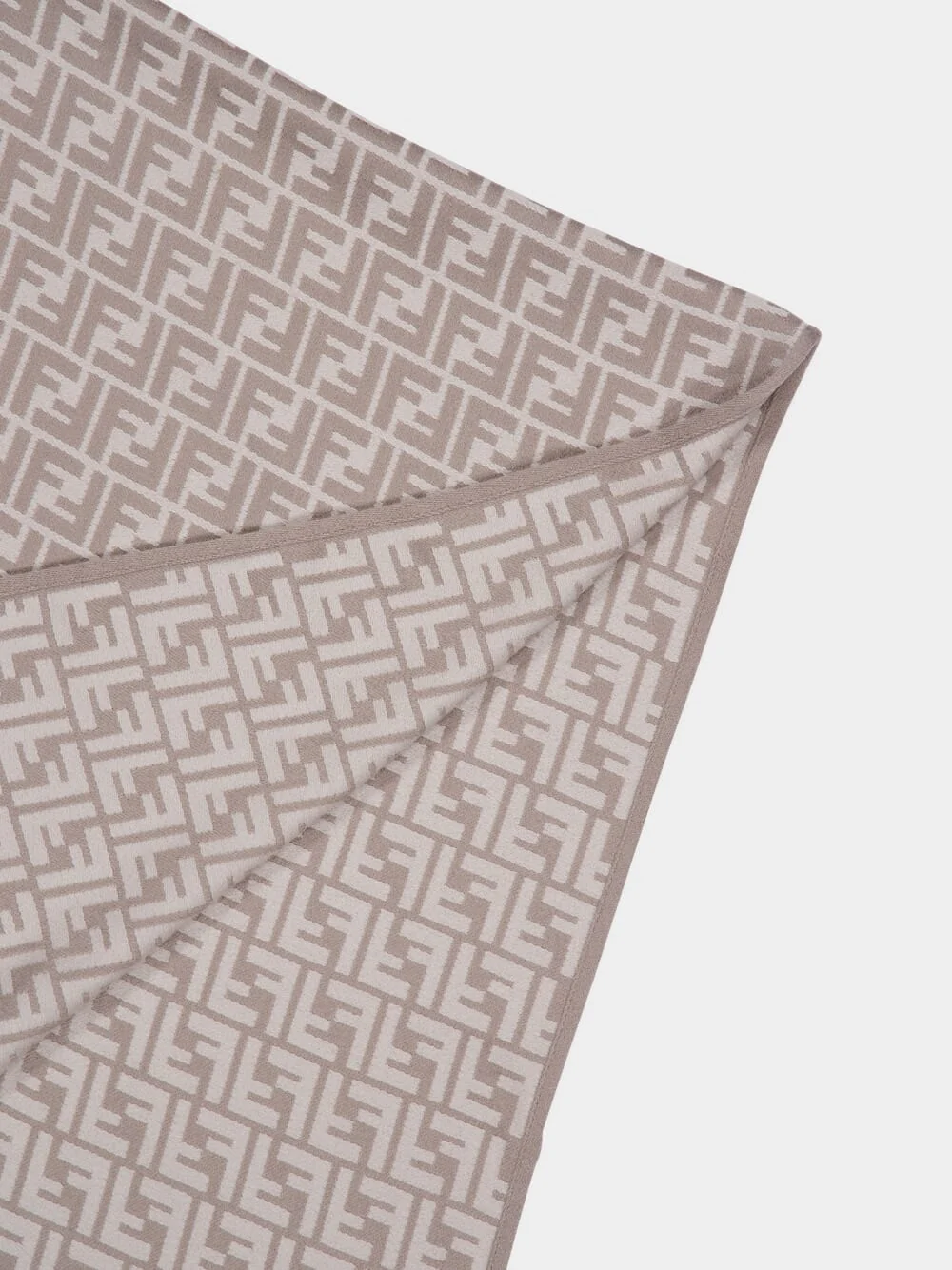 Beige Wool-Silk Jacquard FF Poncho - Image 5
