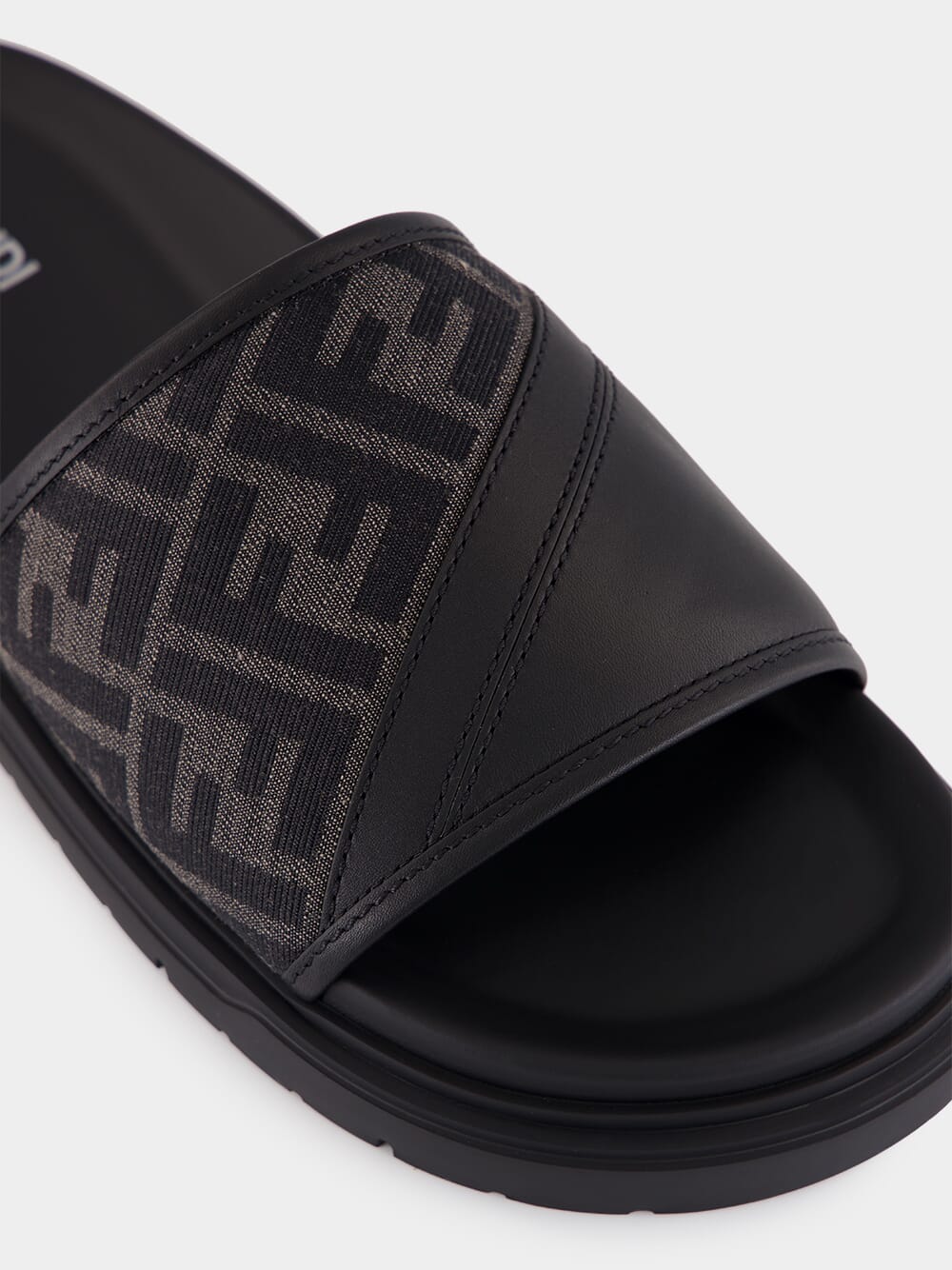Black and Grey FF Jacquard Slide Sandals - Image 7