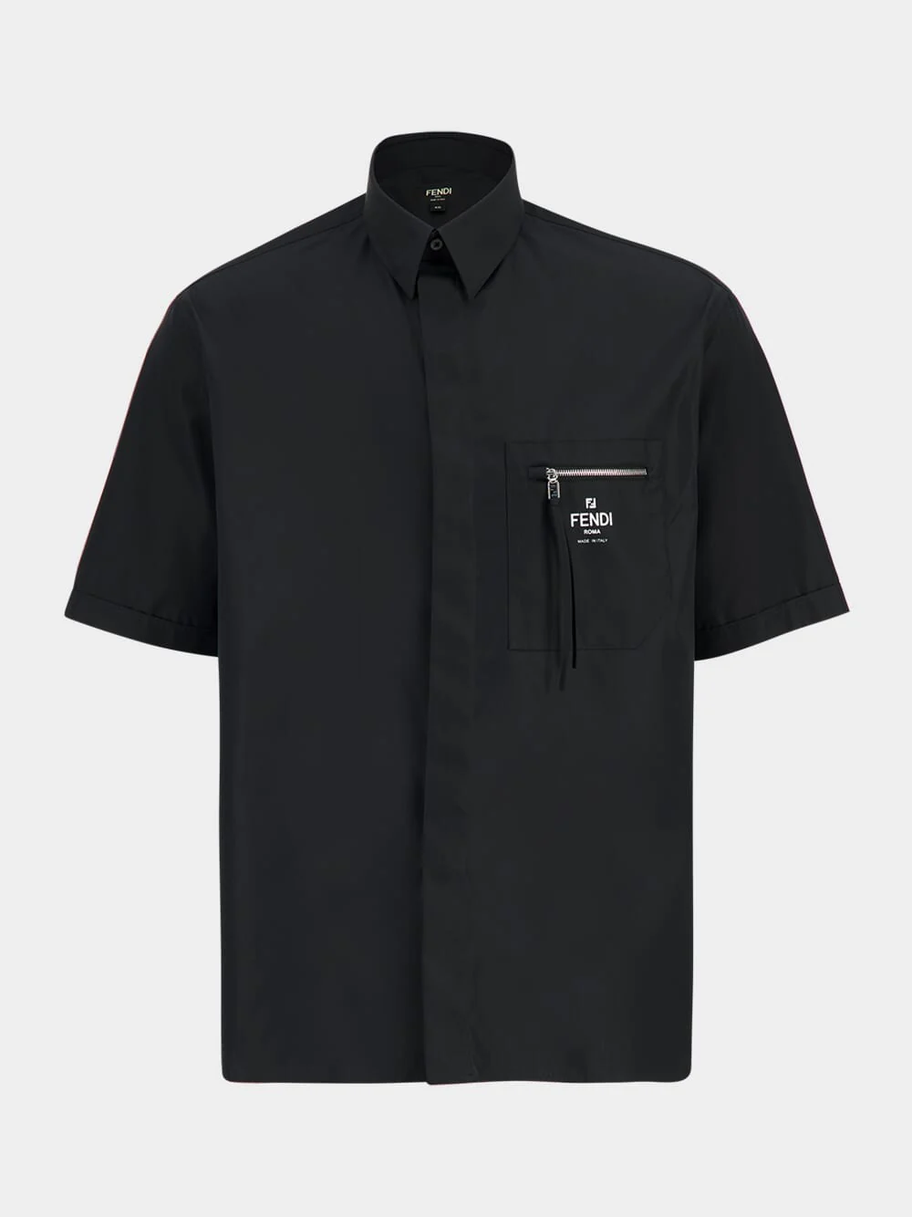 Black Cotton Poplin Short-Sleeve Shirt