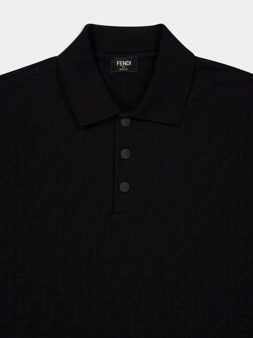 Black FF Jacquard Cotton Polo Shirt - Image 3