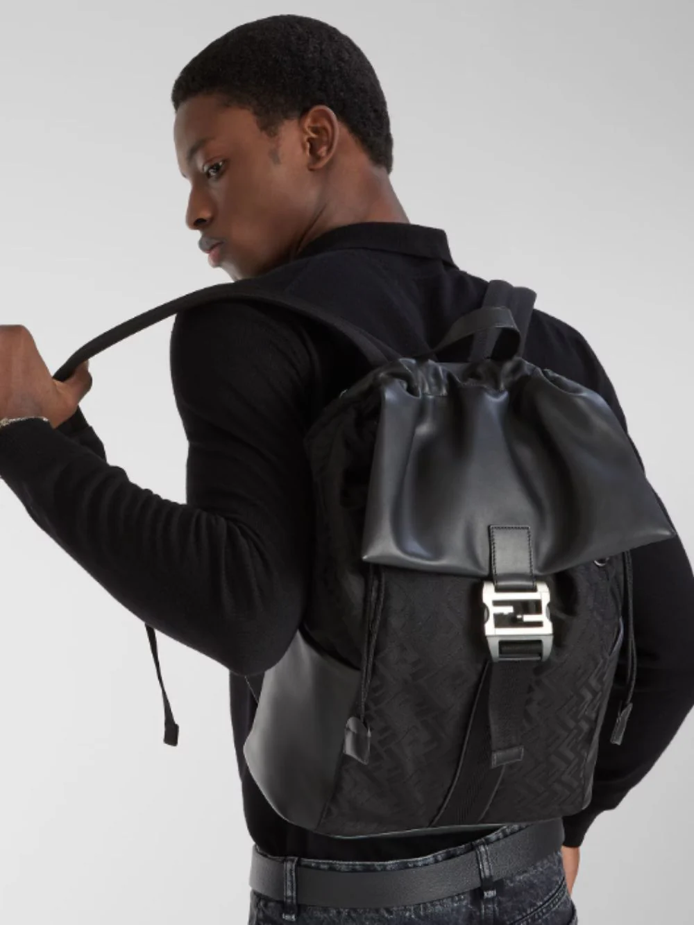 Black Flux Backpack in FF Nylon and Calf Leather