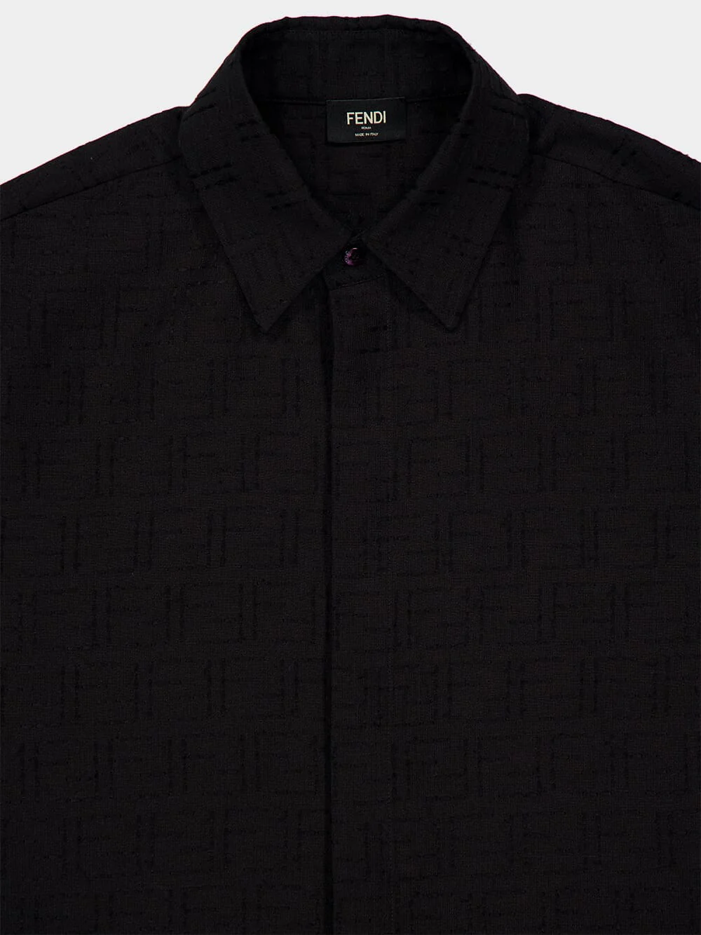 Black Linen FF Jacquard Oversize Shirt - Image 3