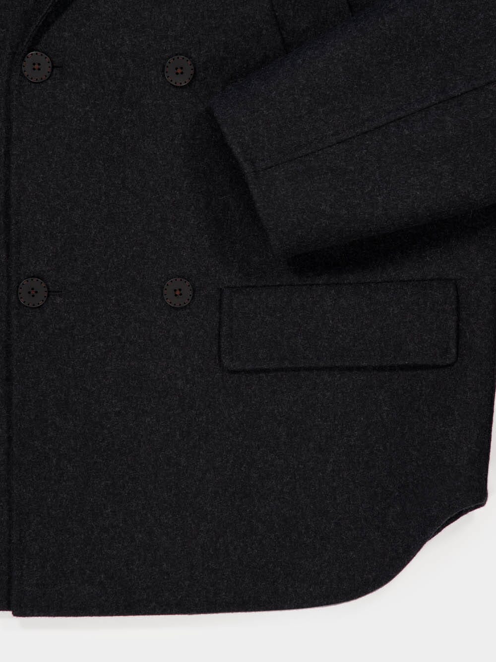 Black Wool Mélange Pea Coat - Image 5