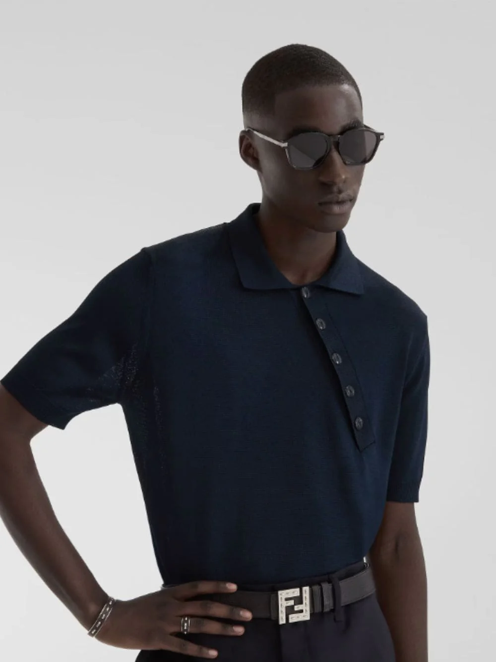 Blue Asymmetric Button Polo Shirt