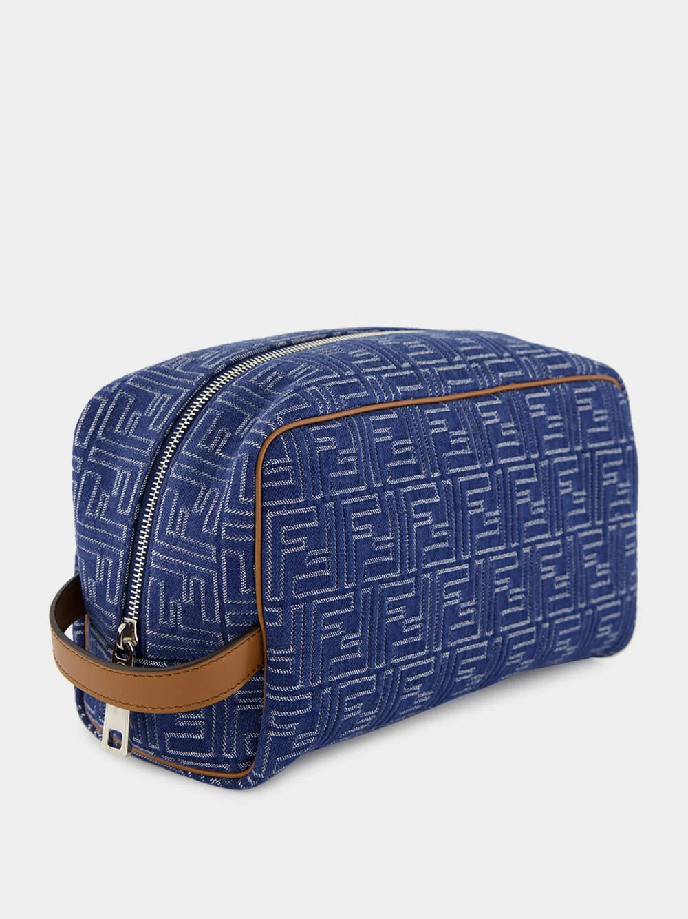 Blue Denim-Effect FF Jacquard Toiletry Case - Image 2