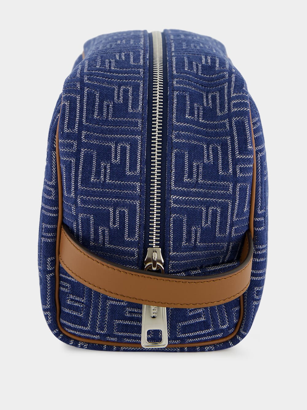 Blue Denim-Effect FF Jacquard Toiletry Case - Image 3