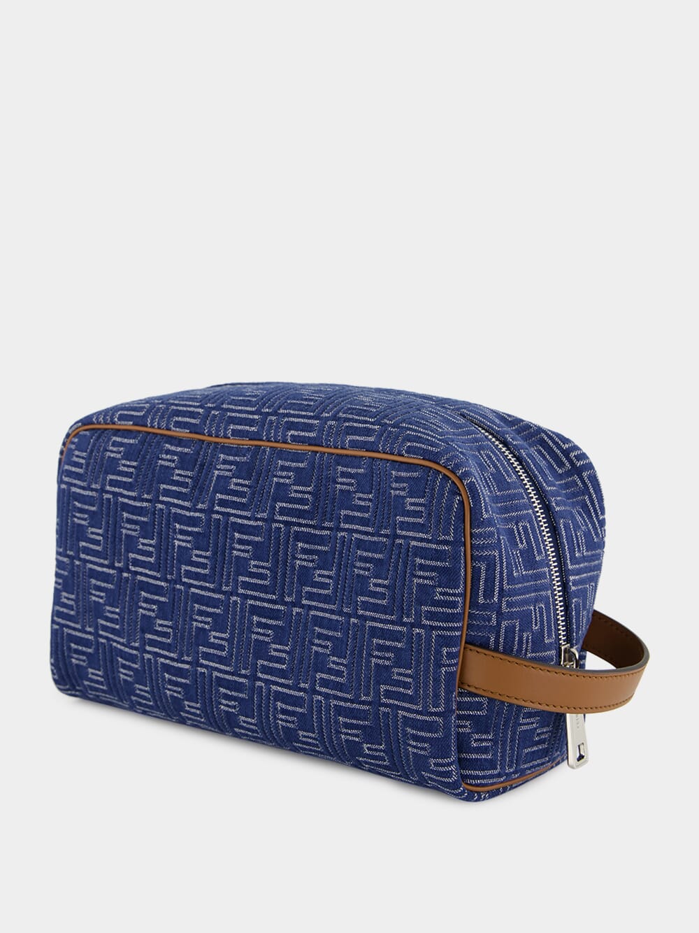 Blue Denim-Effect FF Jacquard Toiletry Case - Image 4