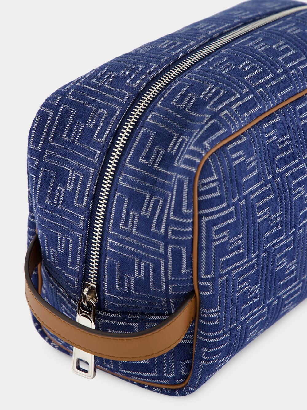 Blue Denim-Effect FF Jacquard Toiletry Case - Image 6